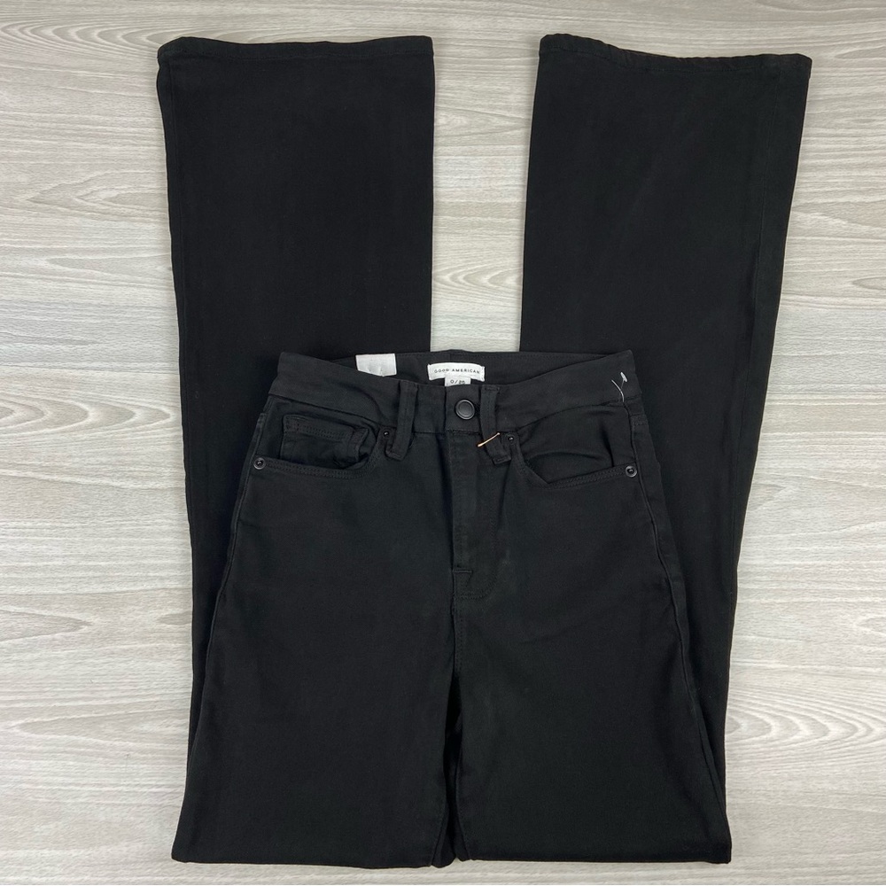 Good American Good Leg Flare Tummy Tech Jeans Size 25 Black - Picture 7 of 15